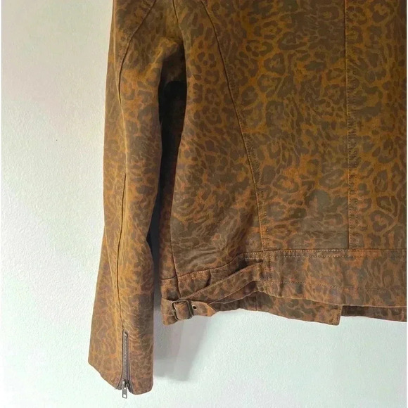 Kut From The Kloth Leopard Print Full Zip Cotton Blend Moto Jacket - Picture 10 of 12